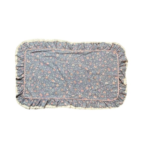 Vintage 70s Croscill Curtains Shams Set 6 Blue Gray Floral Lace Cottage Rare htf - Picture 4 of 6